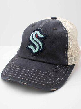 NHL Dad Hat Seattle Kraken Embroidered Distressed Vintage Mesh Snapback